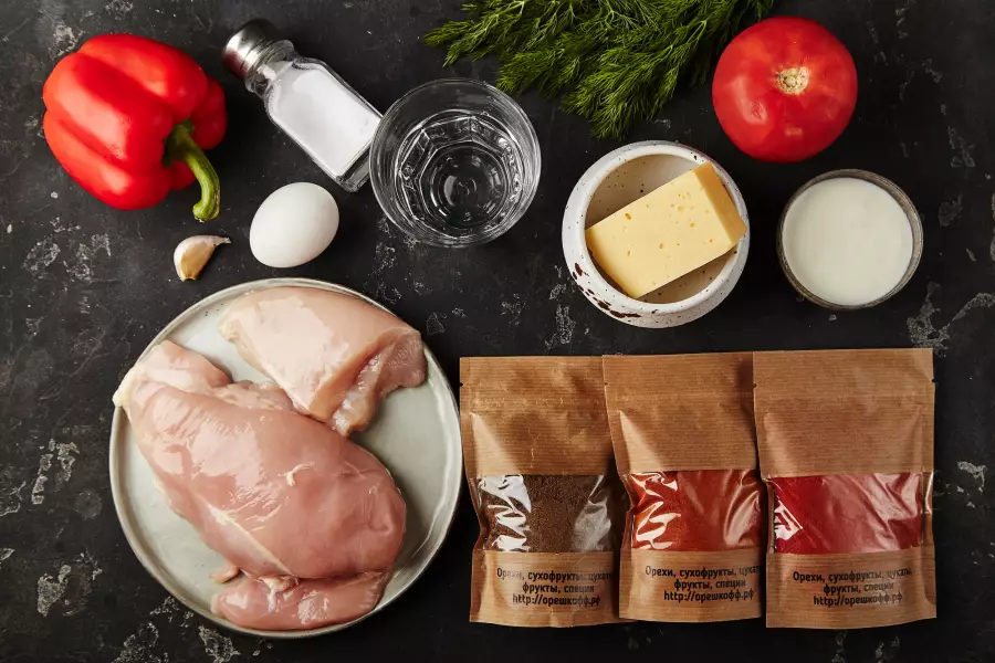Ингредиенты для рецепта пицца из куриной грудки без муки