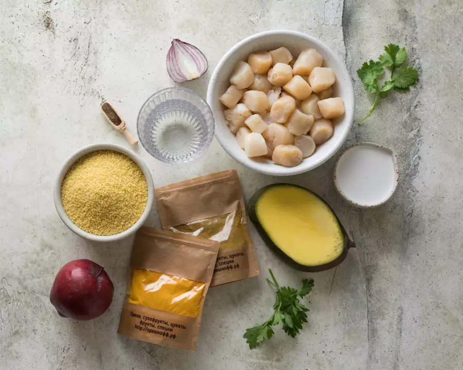 Ингредиенты для рецепта кускус с морскими гребешками