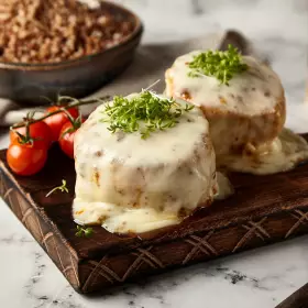 Жареная свинина с сыром и гречкой