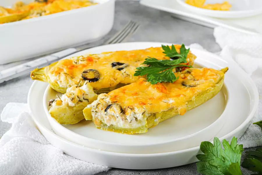 Готовое блюдо кабачки с сыром в духовке