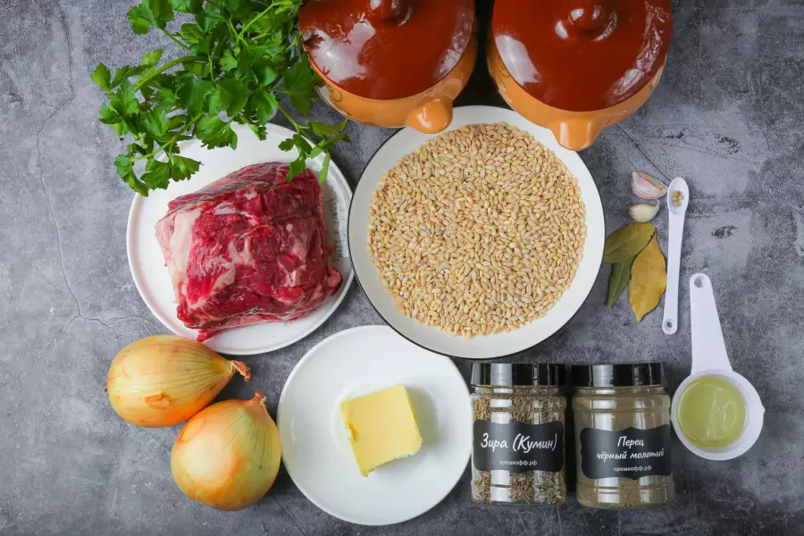 Ингредиенты для рецепта перловая каша с мясом