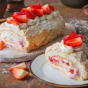Меренговый рулет с клубникой