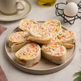 Рулет из лаваша с крабовыми палочками с сыром и яйцом