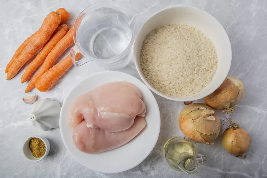 Ингредиенты для рецепта плов в мультиварке с курицей