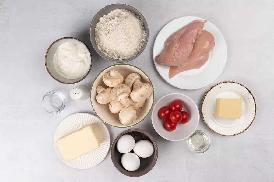 Ингредиенты для рецепта киш с курицей и грибами