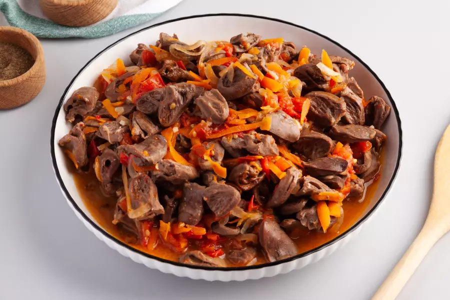 Готовое блюдо куриные сердечки
