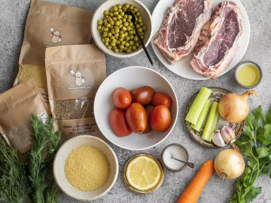 Ингредиенты для рецепта томатный суп с кускусом