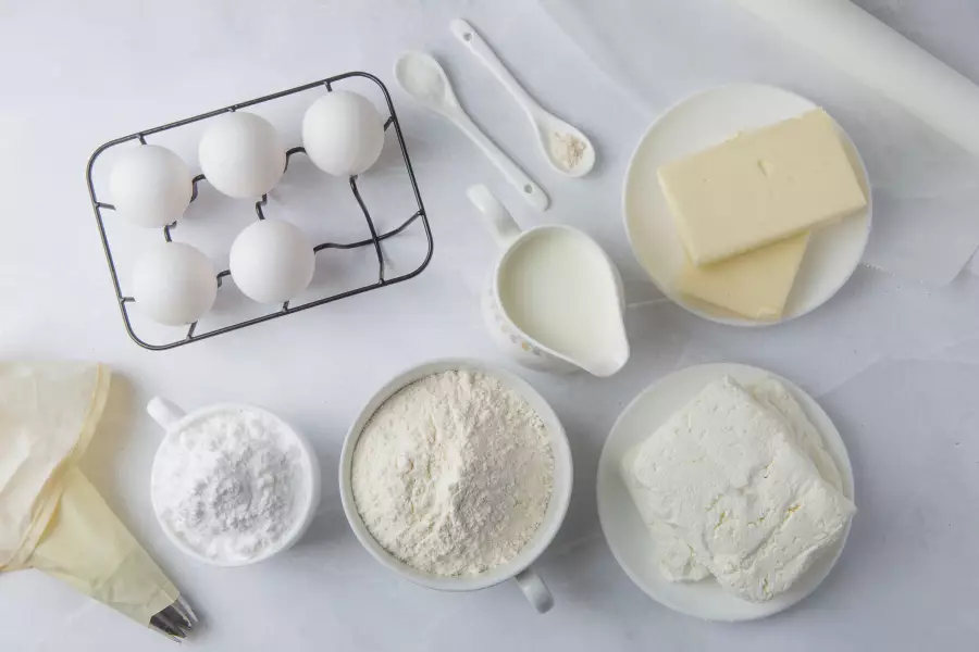 Ингредиенты для рецепта творожные эклеры
