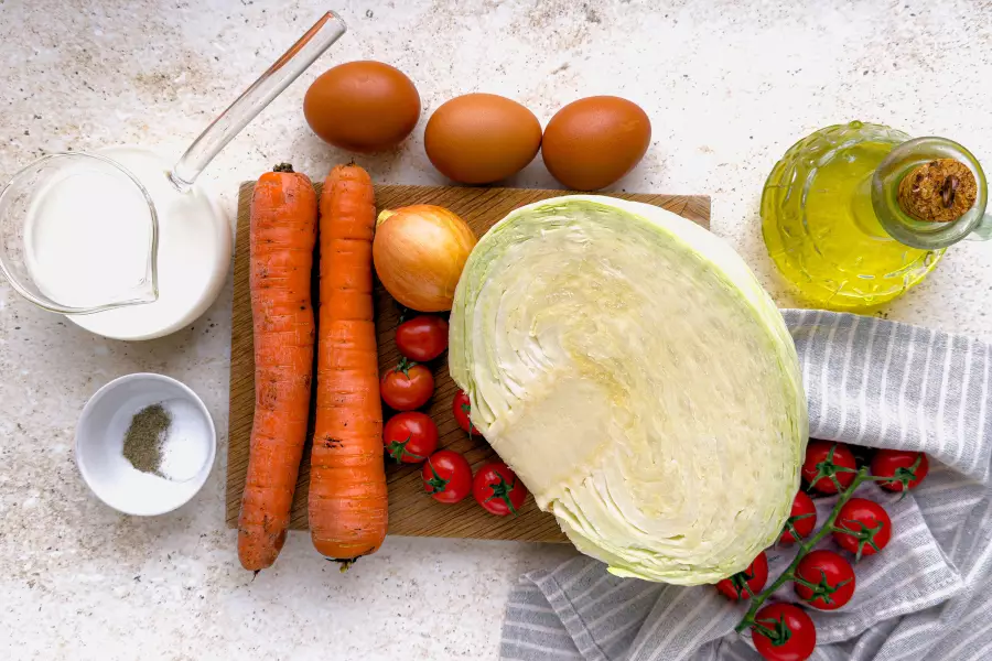 Ингредиенты для рецепта запеканка с капустой и яйцом