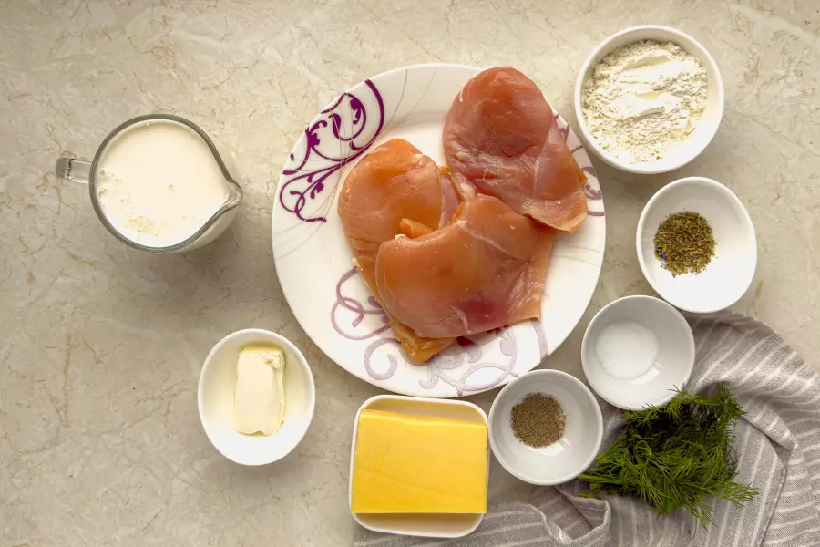 Ингредиенты для рецепта жульен с курицей и сыром