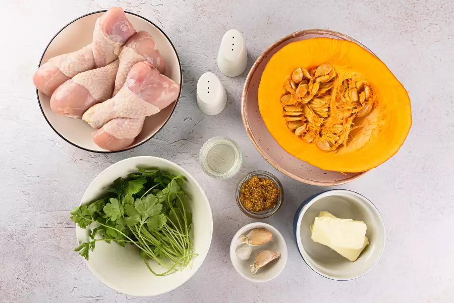 Ингредиенты для рецепта тыква с курицей в духовке