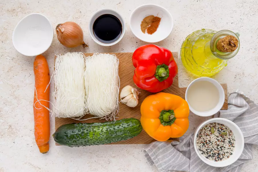 Ингредиенты для рецепта фунчоза по-корейски